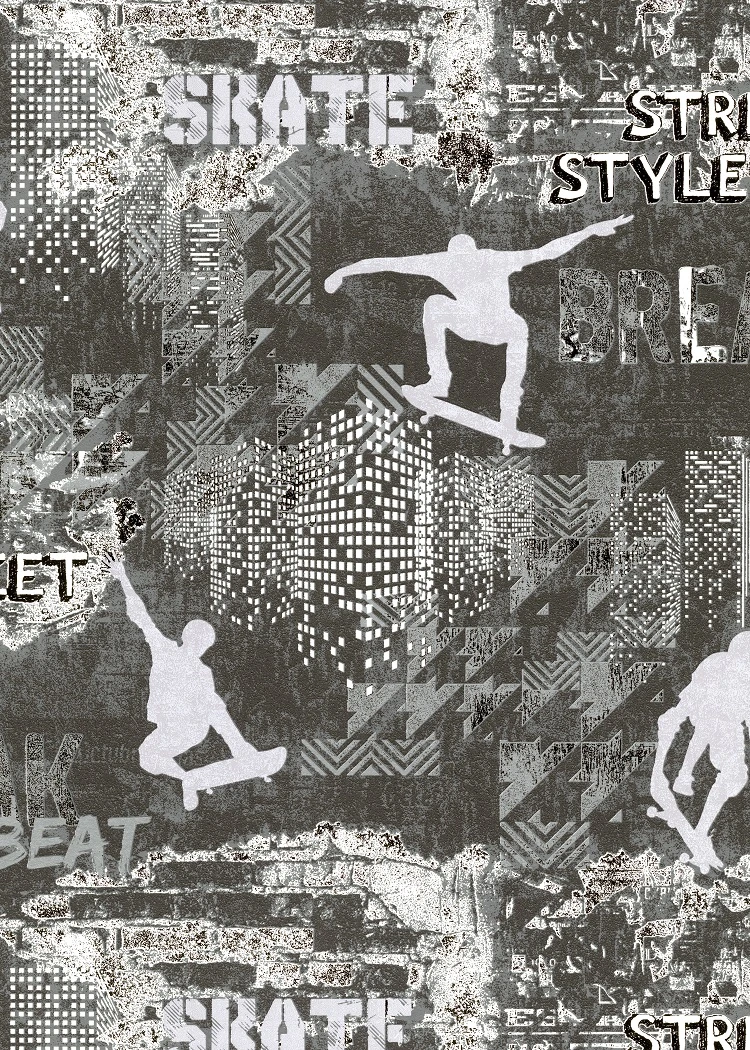 Kindertapete Sweet And Cool Skater Grau 10141-34