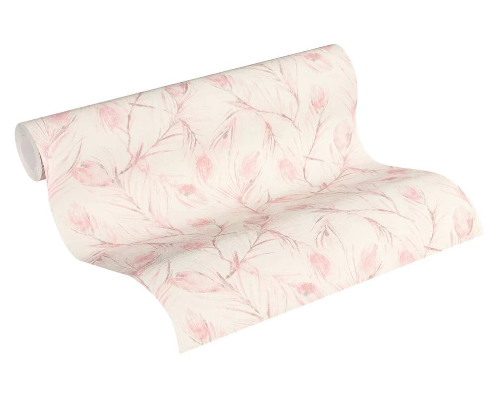A.S. Creation Tapete Vlies 37367-2 Federn Weiß Rosa Grau Glitzer