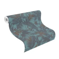 Tapete Vlies Dschungel Blätter Türkis-blau Rasch 704143