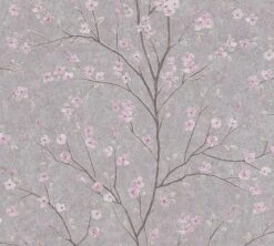 Tapete Vlies Floral Blumen Baum Grau Rosa Braun 37912-2