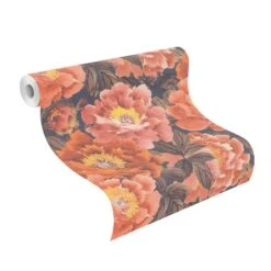 Tapete Vlies Rasch Blumen Floral Orange-rot Braun 408348