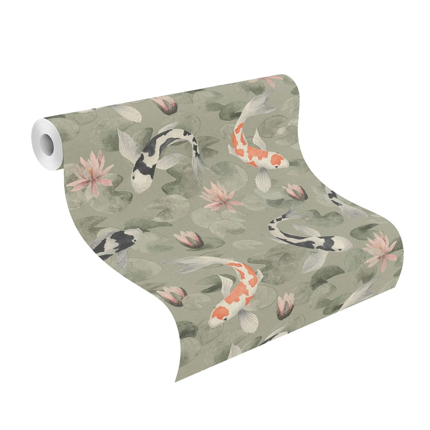 Tapete Vlies Rasch Seerosen Koi Fisch Grün Rosa 409437 1 Tapete Vlies Rasch Seerosen Koi Fisch Grün Rosa 409437