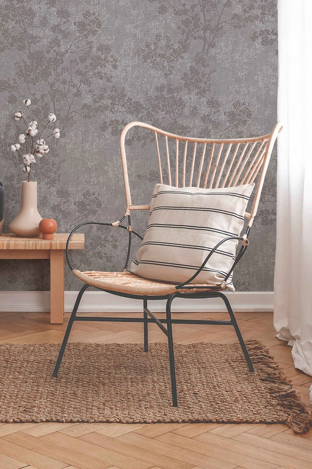 Tapete Vlies Zweige Mit Blüten Grau Anthrazit 37397-1 4 Tapete Vlies Zweige Mit Blüten Grau Anthrazit 37397-1 – Bild 4