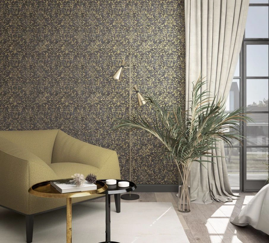 Vliestapete Marburg Schwarz Gold Damast Motiv 34297 1 Vliestapete Marburg Schwarz Gold Damast Motiv 34297