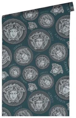 Versace Vliestapete 38611-1 Medusa Silber Petrol -A.S. Creation Verkäufe Vliestapete 38611 1 Medusa Petrol VERSACE Home Tapete 63213730 2